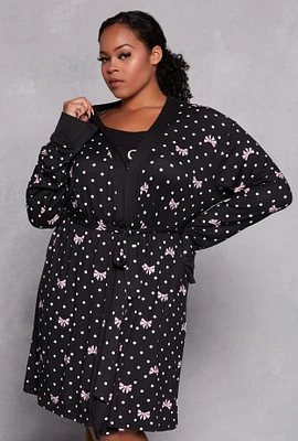 Womens Plus Girl Gang Graphic Cami Nightgown with Robe, Black,