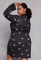 Womens Plus Girl Gang Graphic Cami Nightgown with Robe, Black,
