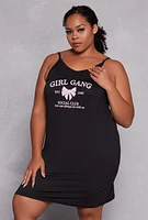 Womens Plus Girl Gang Graphic Cami Nightgown with Robe, Black,