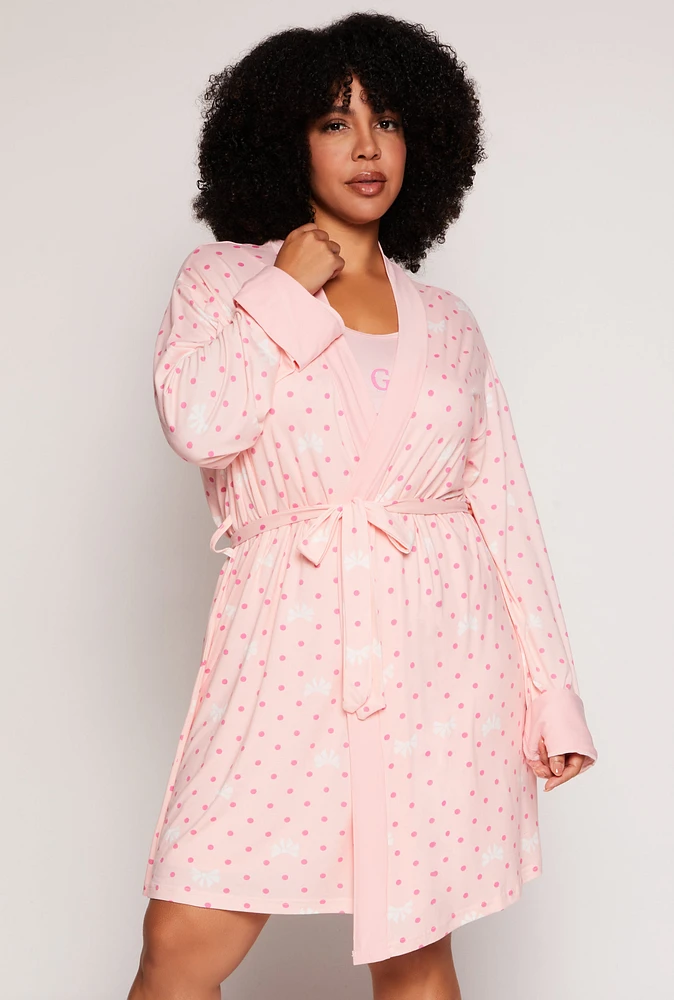 Womens Plus Size Girl Gang Graphic Cami Nightgown with Robe, Pink, Size 2X