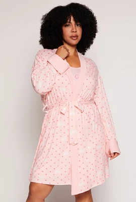Womens Plus Size Girl Gang Graphic Cami Nightgown with Robe, Pink, Size 2X
