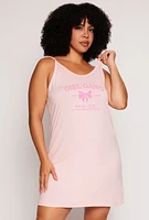 Womens Plus Size Girl Gang Graphic Cami Nightgown with Robe, Pink, Size 3X