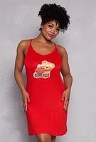 Womens Plus Size Love You Beary Much Nightgown with Robe, Red, Size 2X