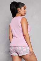 Womens Plus Size Candy Heart Pajama Tank Top and Shorts, Pink, Size 3X