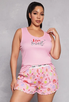 Womens Plus Love is Sweet Pajama Tank Top and Shorts,