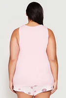 Womens Plus Smiley Graphic Pajama Tank Top and Shorts, Pink,