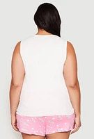 Womens Plus Size Babe Pajama Tank Top and Shorts, Multi, Size 2X