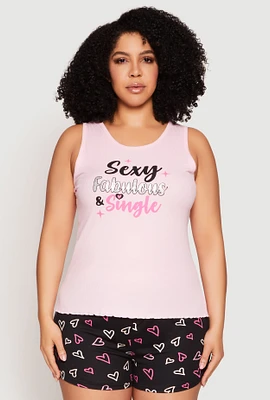 Womens Plus Size Sexy Fabulous Single Pajama Tank Top and Shorts, Pink, Size 1X