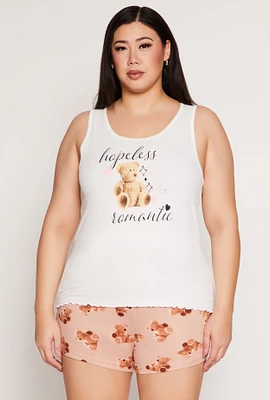 Womens Plus Size Hopeless Romantic Pajama Tank Top and Shorts, Multi, Size 3X