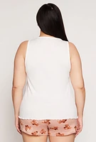 Womens Plus Size Hopeless Romantic Pajama Tank Top and Shorts, Multi, Size 3X