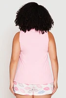 Womens Plus Size Graphic Pajama Tank Top and Lip Print Shorts, Pink, Size 2X