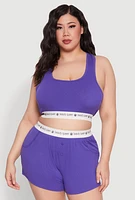 Womens Plus Size Beauty Queen Trim Pajama Tank Top and Shorts, Purple, Size 1X