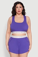Womens Plus Size Beauty Queen Trim Pajama Tank Top and Shorts, Purple, Size 1X