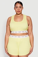 Womens Plus Size Love Trim Pajama Tank Top and Shorts, Yellow, Size 2X