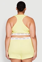 Womens Plus Size Love Trim Pajama Tank Top and Shorts, Yellow, Size 2X