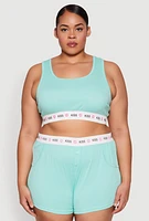 Womens Plus Size Kiss Trim Pajama Tank Top and Shorts, Blue, Size 2X