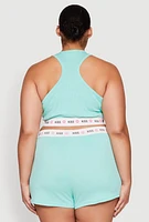 Womens Plus Size Kiss Trim Pajama Tank Top and Shorts, Blue, Size 2X