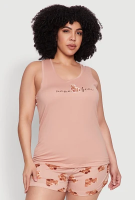 Womens Plus Size Mama Bear Pajama Tank Top and Shorts, Brown, Size 1X