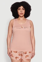 Womens Plus Size Mama Bear Pajama Tank Top and Shorts, Brown, Size 1X