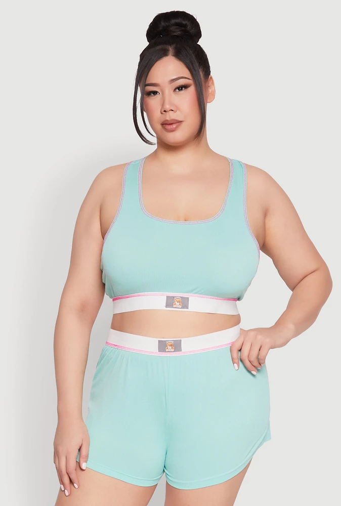 Womens Plus Always Be Happy Racerback Pajama Top and Shorts,