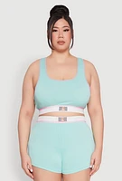 Womens Plus Size Always Be Happy Racerback Pajama Top and Shorts, Green, Size 1X
