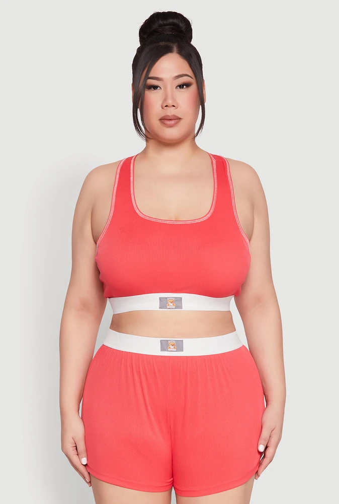Womens Plus Always Be Happy Racerback Pajama Top and Shorts,
