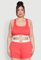 Womens Plus Always Be Happy Racerback Pajama Top and Shorts,