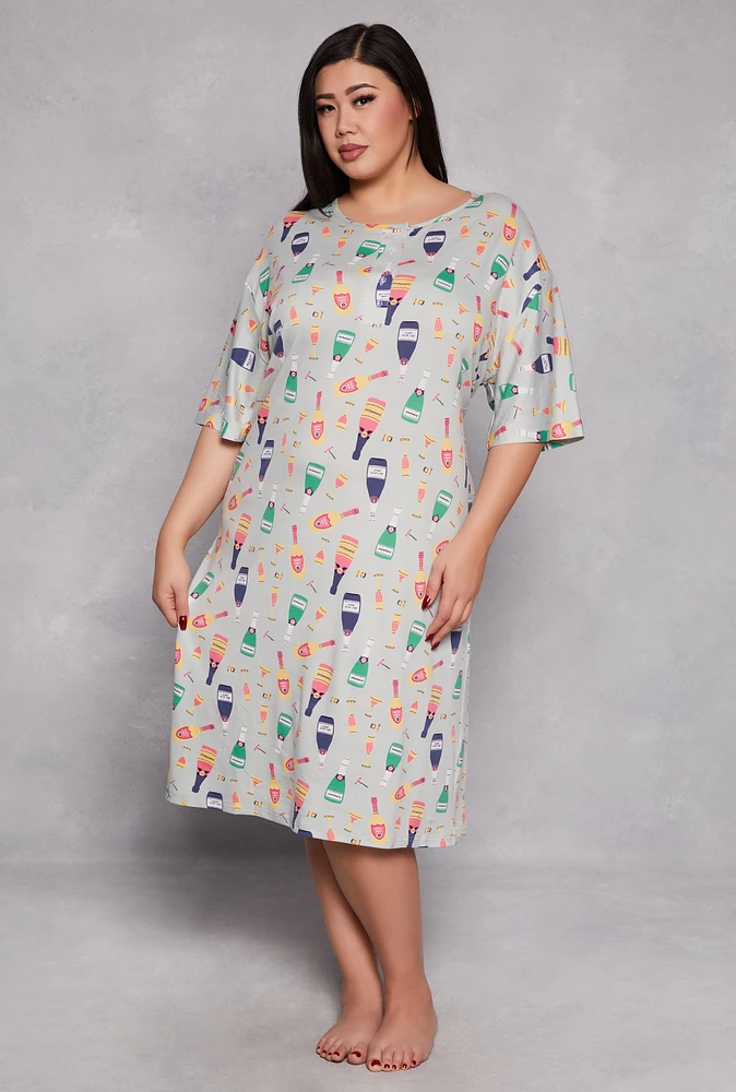 Womens Plus Size Graphic Print Sleepshirt, Multi