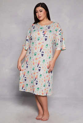 Womens Plus Size Graphic Print Sleepshirt, Multi