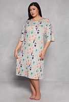 Womens Plus Size Graphic Print Sleepshirt, Multi