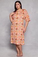 Womens Plus Size Graphic Print Sleepshirt, Orange