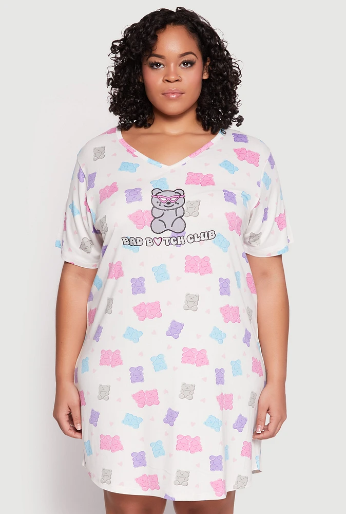 Womens Plus Gummy Bear Print Short Sleeve Sleepshirt,