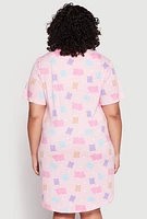 Womens Plus Size Gummy Bear Print Short Sleeve Sleepshirt, Pink, Size 1X