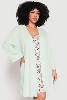 Womens Plus Graphic Print Lace Trim Nightgown and Robe, 1X