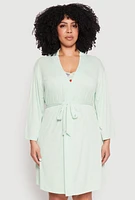 Womens Plus Graphic Print Lace Trim Nightgown and Robe, 1X