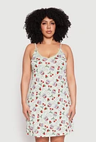 Womens Plus Graphic Print Lace Trim Nightgown and Robe, 1X