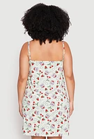 Womens Plus Graphic Print Lace Trim Nightgown and Robe, 1X