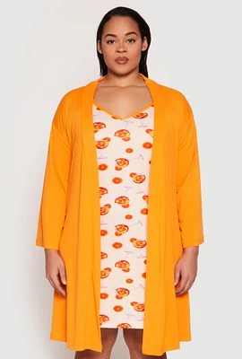 Womens Plus Graphic Print Lace Trim Nightgown and Robe,