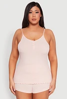 Womens Plus Size Pajama Cami and Printed Shorts Set, Pink, Size 2X