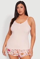 Womens Plus Size Pajama Cami and Printed Shorts Set, Pink, Size 2X