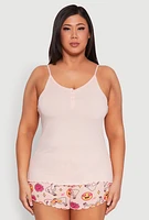 Womens Plus Size Pajama Cami and Printed Shorts Set, Pink, Size 2X