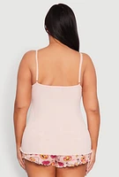 Womens Plus Size Pajama Cami and Printed Shorts Set, Pink, Size 1X