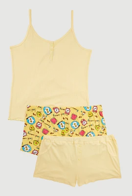 Womens Plus Size Pajama Cami and Good Morning Shorts 3 Pack, Yellow, Size 2X