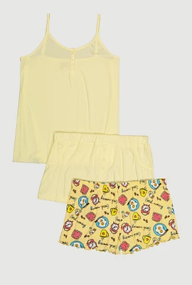 Womens Plus Size Pajama Cami and Good Morning Shorts 3 Pack, Yellow, Size 3X