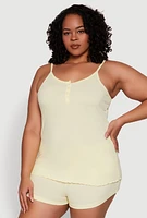 Womens Plus Size Pajama Cami and Good Morning Shorts 3 Pack, Yellow, Size 3X