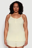Womens Plus Size Pajama Cami and Good Morning Shorts 3 Pack, Yellow, Size 3X