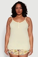 Womens Plus Size Pajama Cami and Good Morning Shorts 3 Pack, Yellow, Size 3X