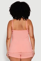 Womens Plus Size Henley Pajama Cami and Champagne Shorts 3 Pack, Multi, Size 1X