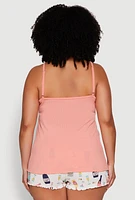 Womens Plus Size Henley Pajama Cami and Champagne Shorts 3 Pack, Multi, Size 1X
