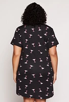 Womens Plus Size First Class Martini Graphic Sleepshirt, Black, Size 2X